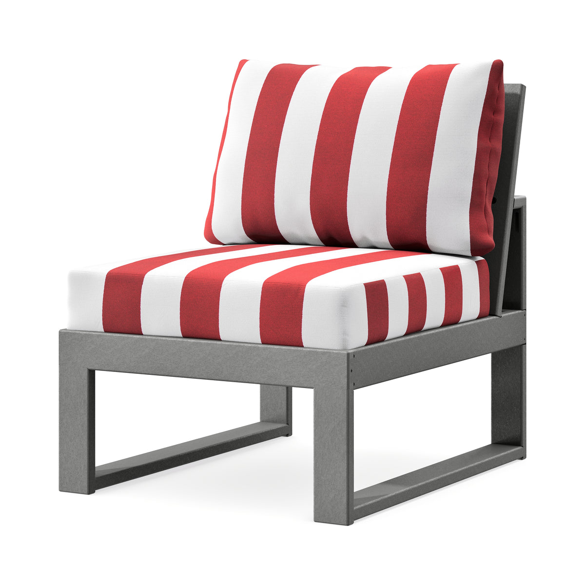 POLYWOOD Modular Armless Chair in Slate Grey / Cabana Stripe Crimson