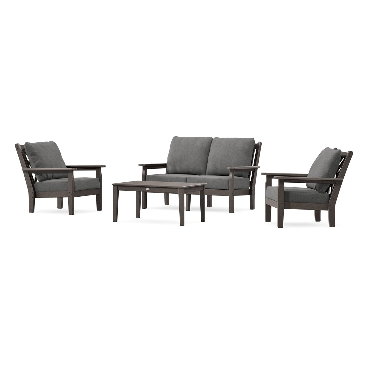 POLYWOOD Chippendale 4-Piece Deep Seating Set with Loveseat in Vintage Coffee