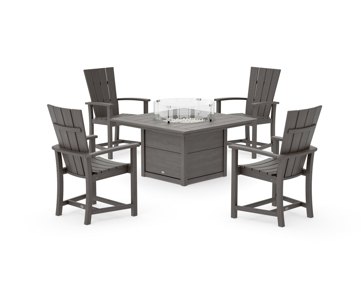 POLYWOOD Quattro 4-Piece Upright Adirondack Conversation Set with Fire Pit Table in Driftwood
