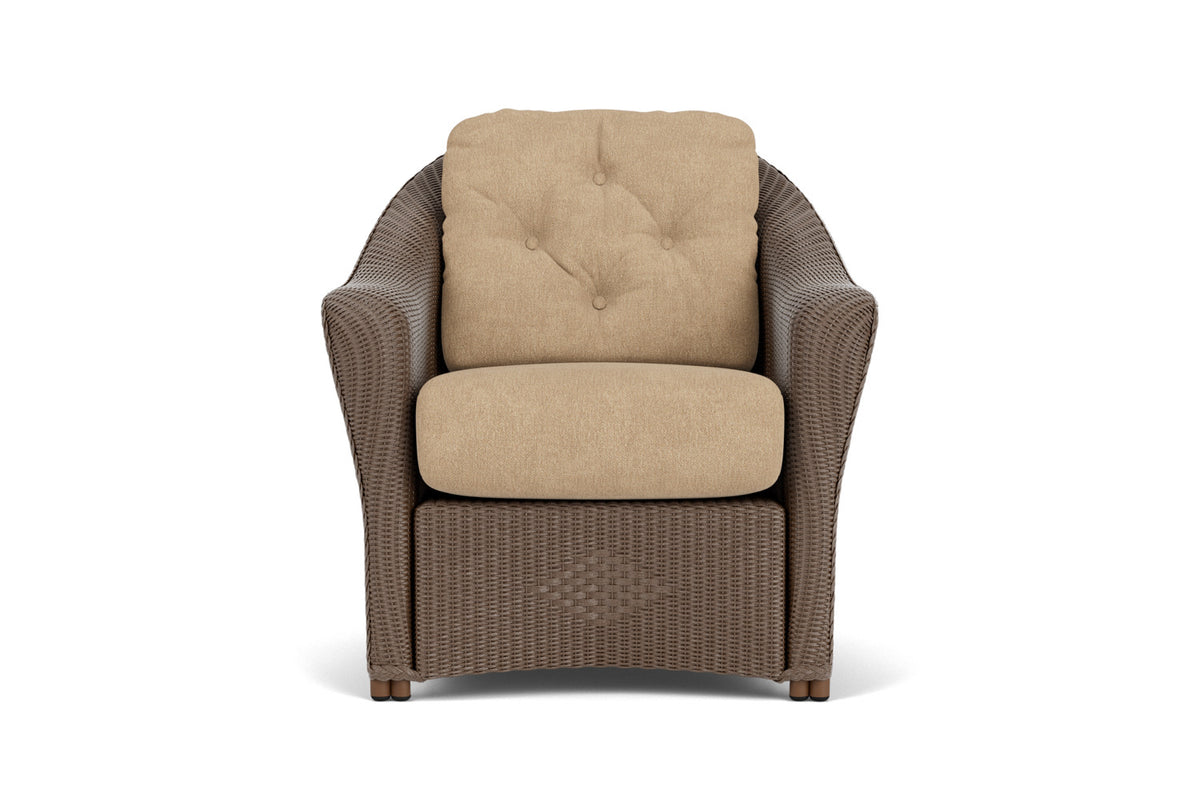 Lloyd Flanders Reflections Lounge Chair in Bark with Hayden Sand fabric