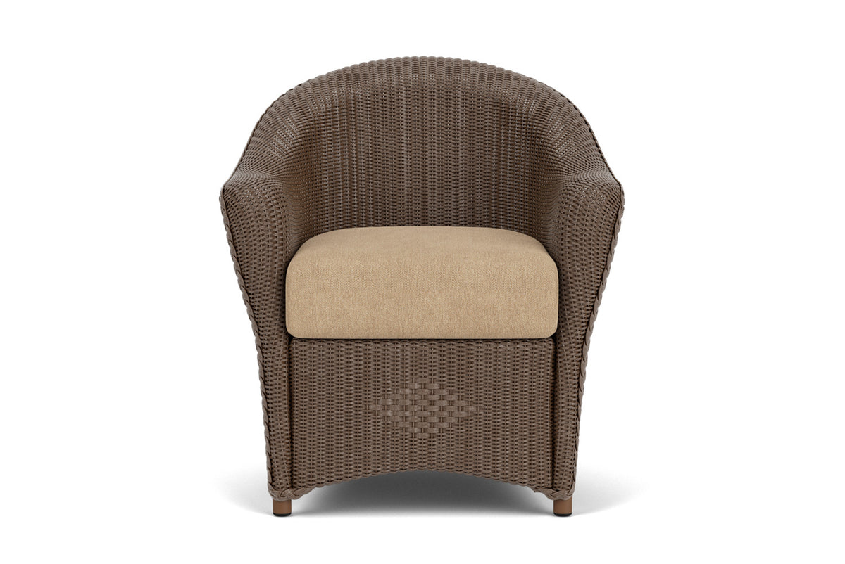 Lloyd Flanders Reflections Dining Armchair in Bark with Hayden Sand fabric