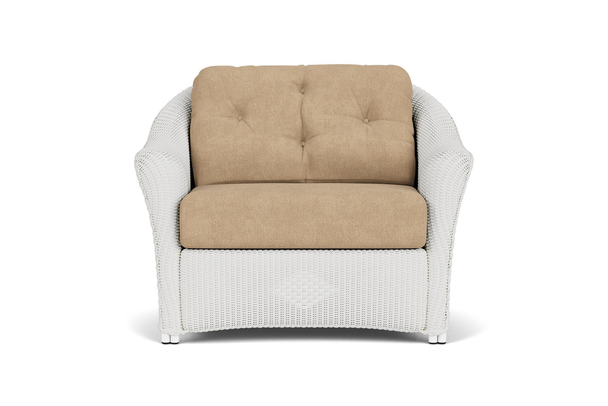 Lloyd Flanders Reflections Chair &amp; a Half in Matte White with Hayden Sand fabric
