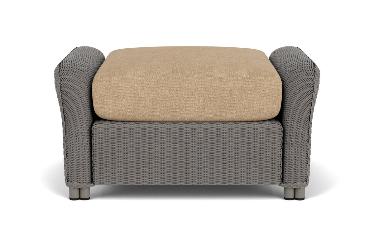 Lloyd Flanders Reflections Ottoman in Pewter with Hayden Sand fabric