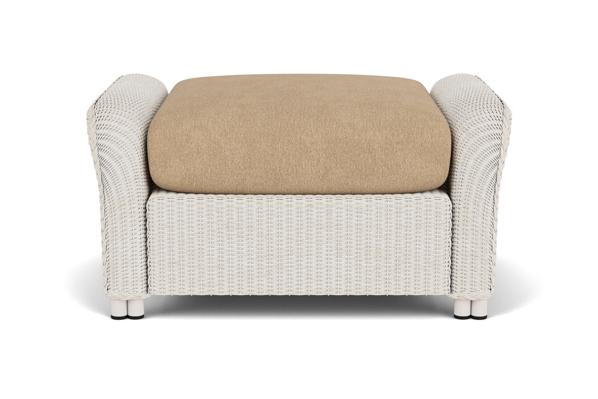 Lloyd Flanders Reflections Ottoman in Antique White with Hayden Sand fabric