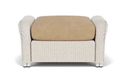 Lloyd Flanders Reflections Ottoman in Antique White with Hayden Sand fabric