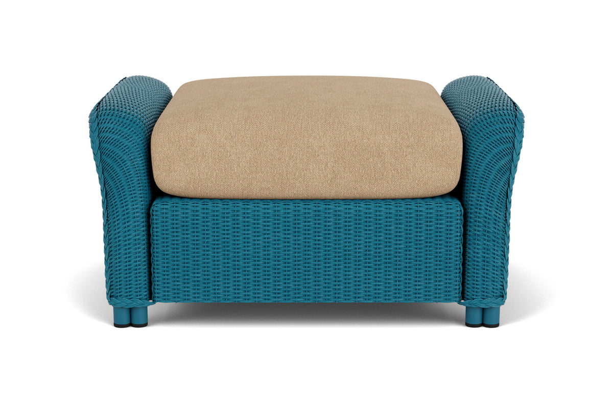 Lloyd Flanders Reflections Ottoman in Peacock with Hayden Sand fabric