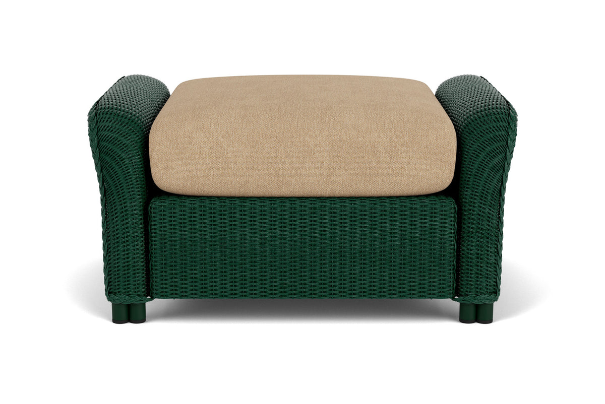 Lloyd Flanders Reflections Ottoman in Woodland with Hayden Sand fabric