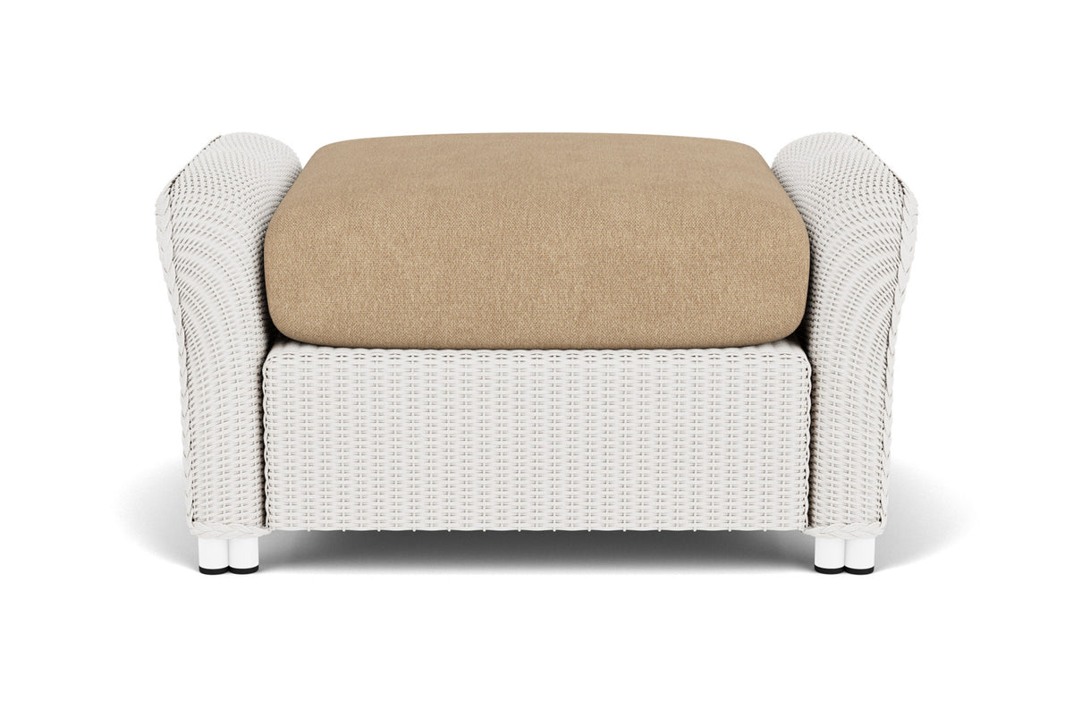 Lloyd Flanders Reflections Ottoman in White with Hayden Sand fabric