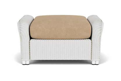 Lloyd Flanders Reflections Ottoman in Matte White with Hayden Sand fabric