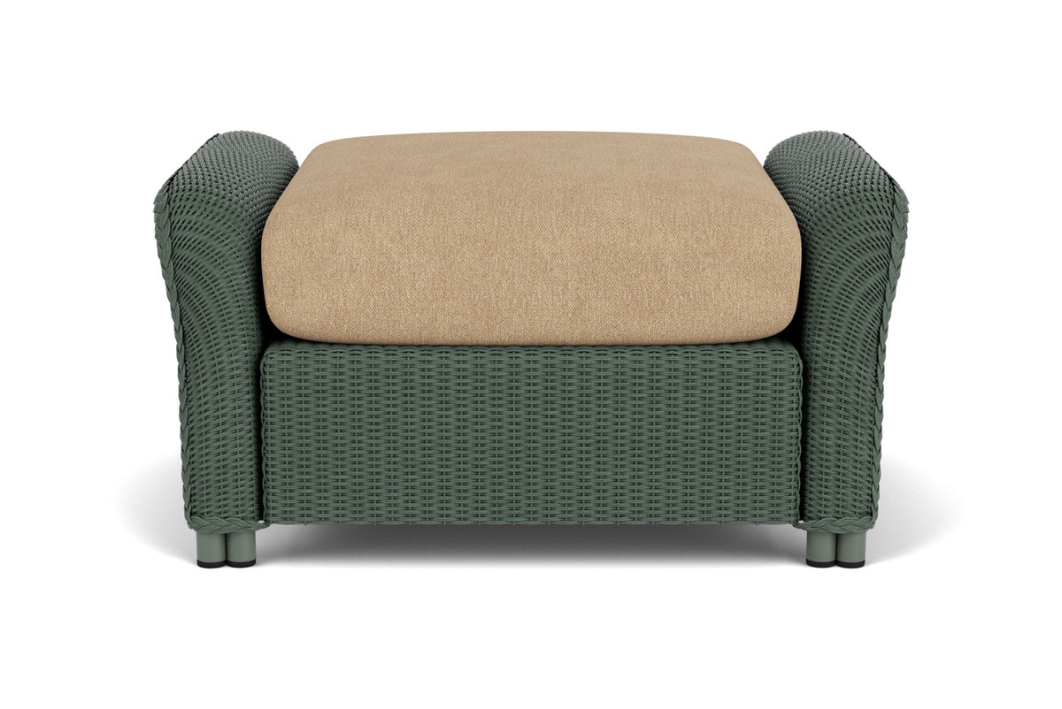 Lloyd Flanders Reflections Ottoman in Spruce with Hayden Sand fabric