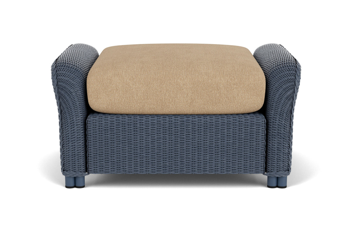 Lloyd Flanders Reflections Ottoman in Denim Blue with Hayden Sand fabric