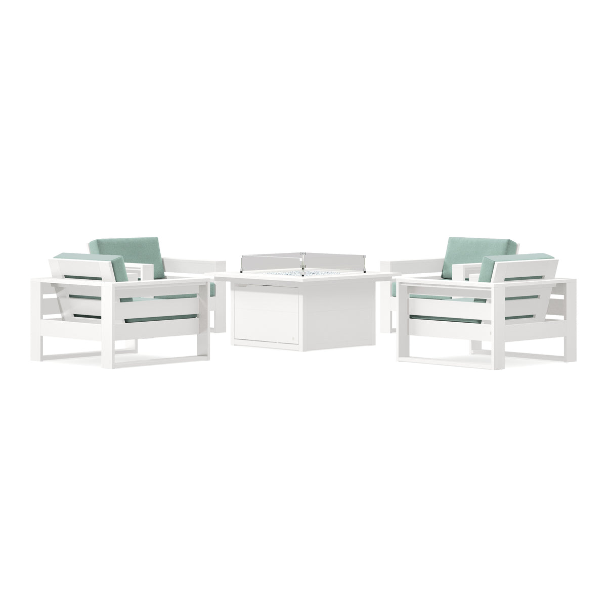 POLYWOOD PW Designer Series Latitude 5-Piece Lounge Fire Table Set in Vintage White / Glacier Spa