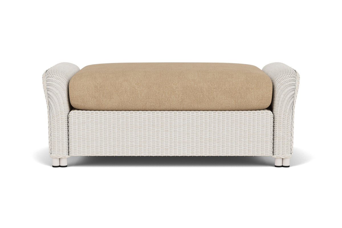 Lloyd Flanders Reflections Large Ottoman in Antique White with Hayden Sand fabric