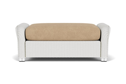 Lloyd Flanders Reflections Large Ottoman in Matte White with Hayden Sand fabric