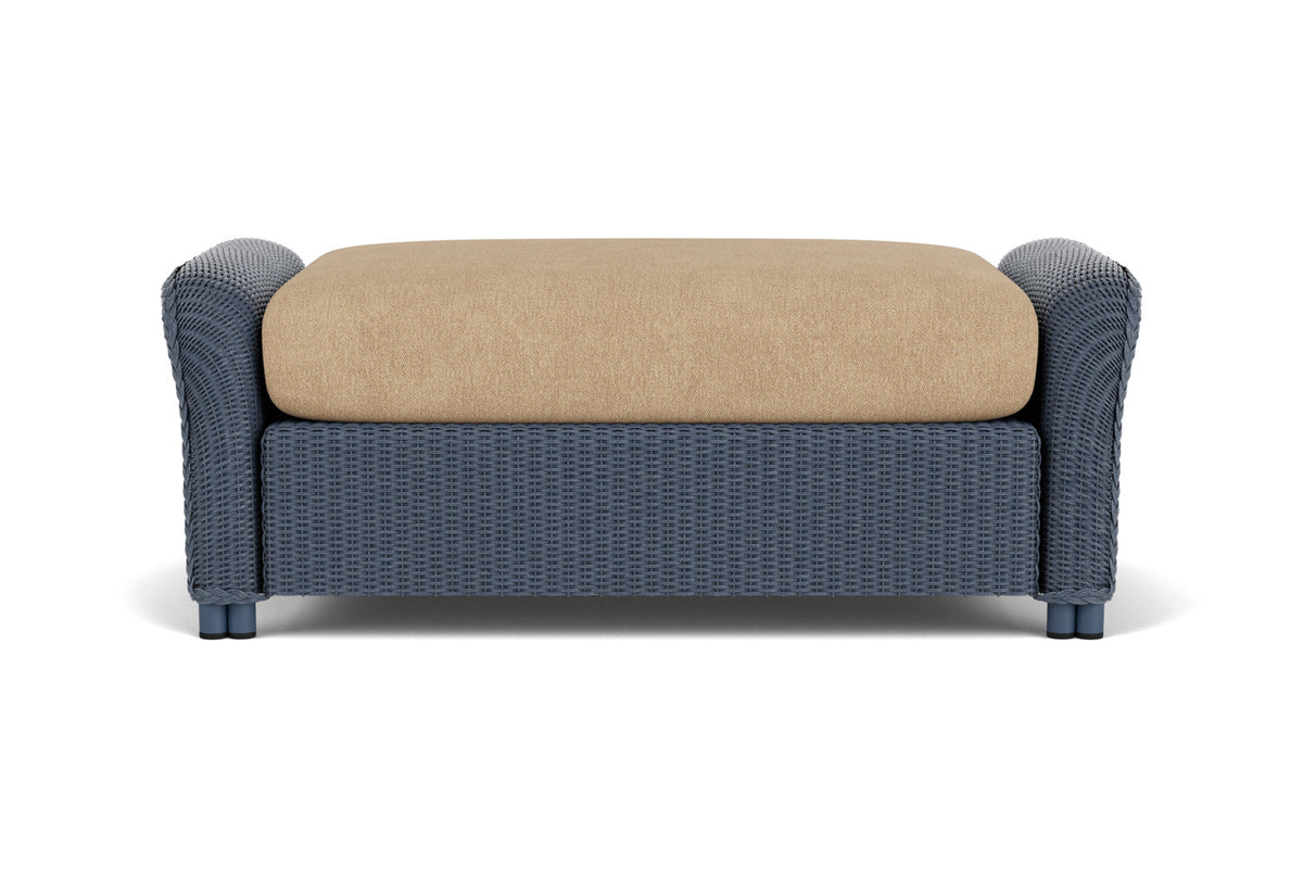 Lloyd Flanders Reflections Large Ottoman in Denim Blue with Hayden Sand fabric