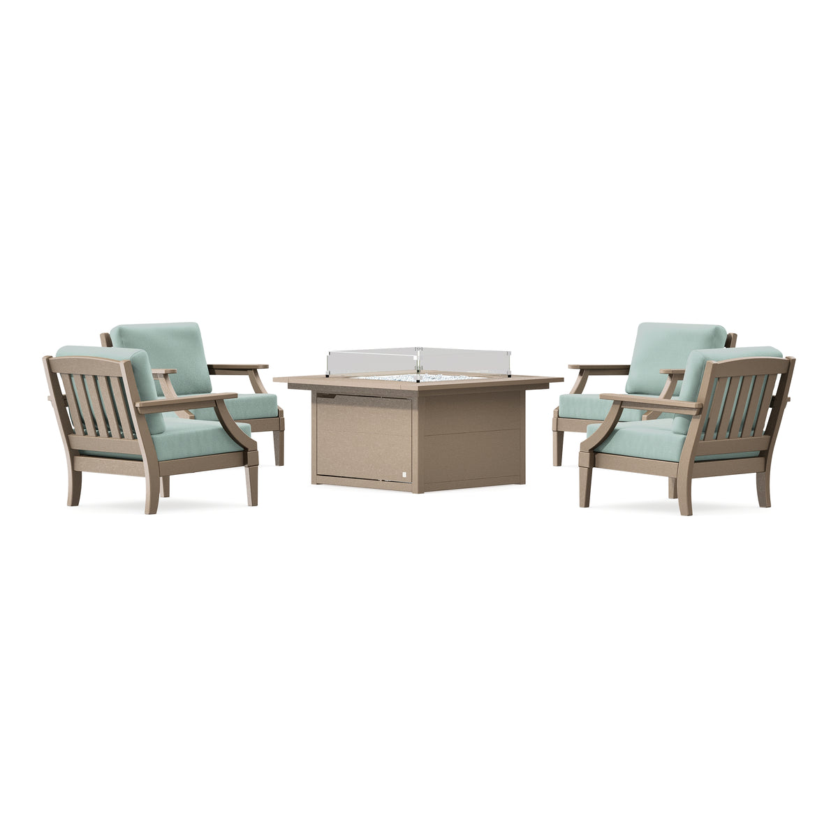 POLYWOOD PW Designer Series Estate 5-Piece Lounge Fire Table Set in Vintage Sahara / Spa