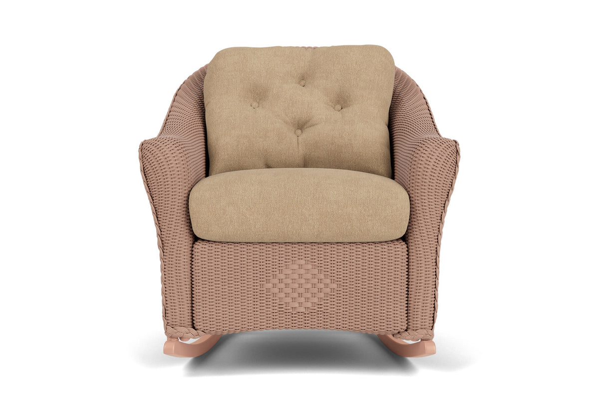 Lloyd Flanders Reflections Lounge Rocker in Rosewood with Hayden Sand fabric