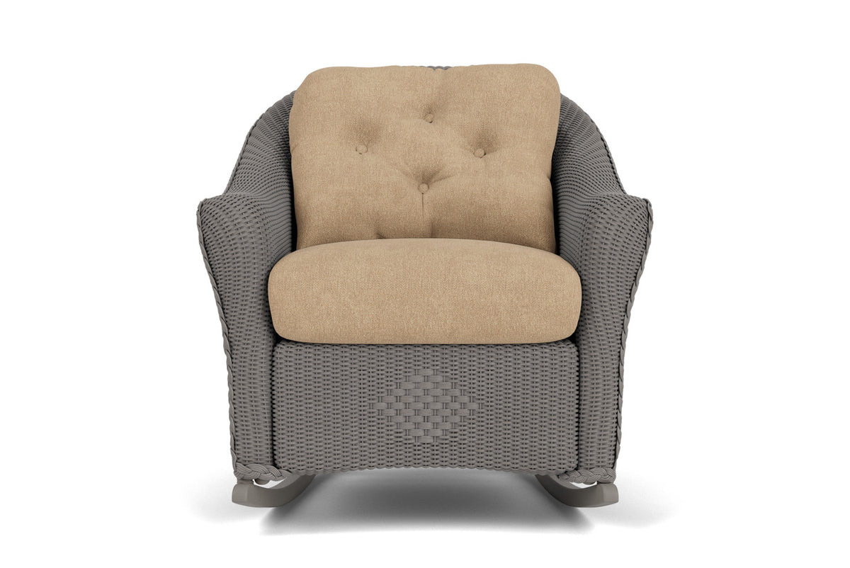 Lloyd Flanders Reflections Lounge Rocker in Pewter with Hayden Sand fabric
