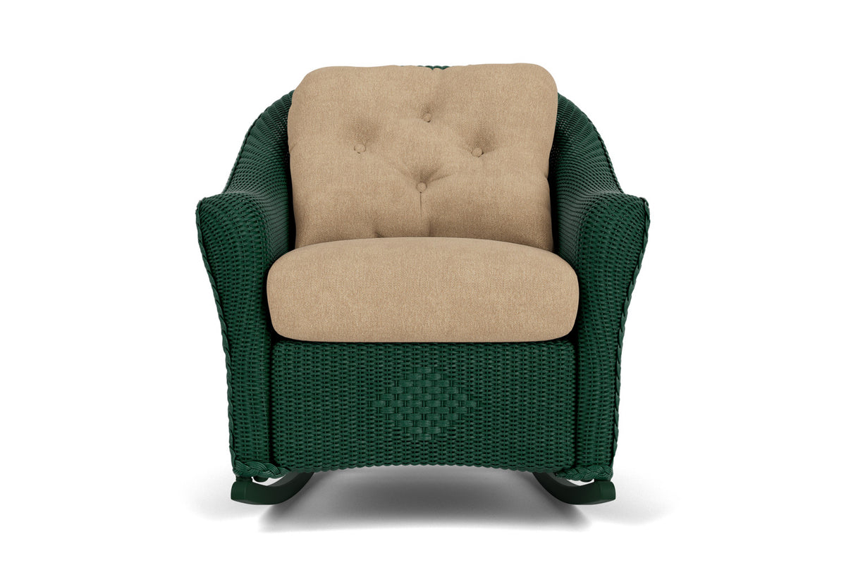 Lloyd Flanders Reflections Lounge Rocker in Woodland with Hayden Sand fabric