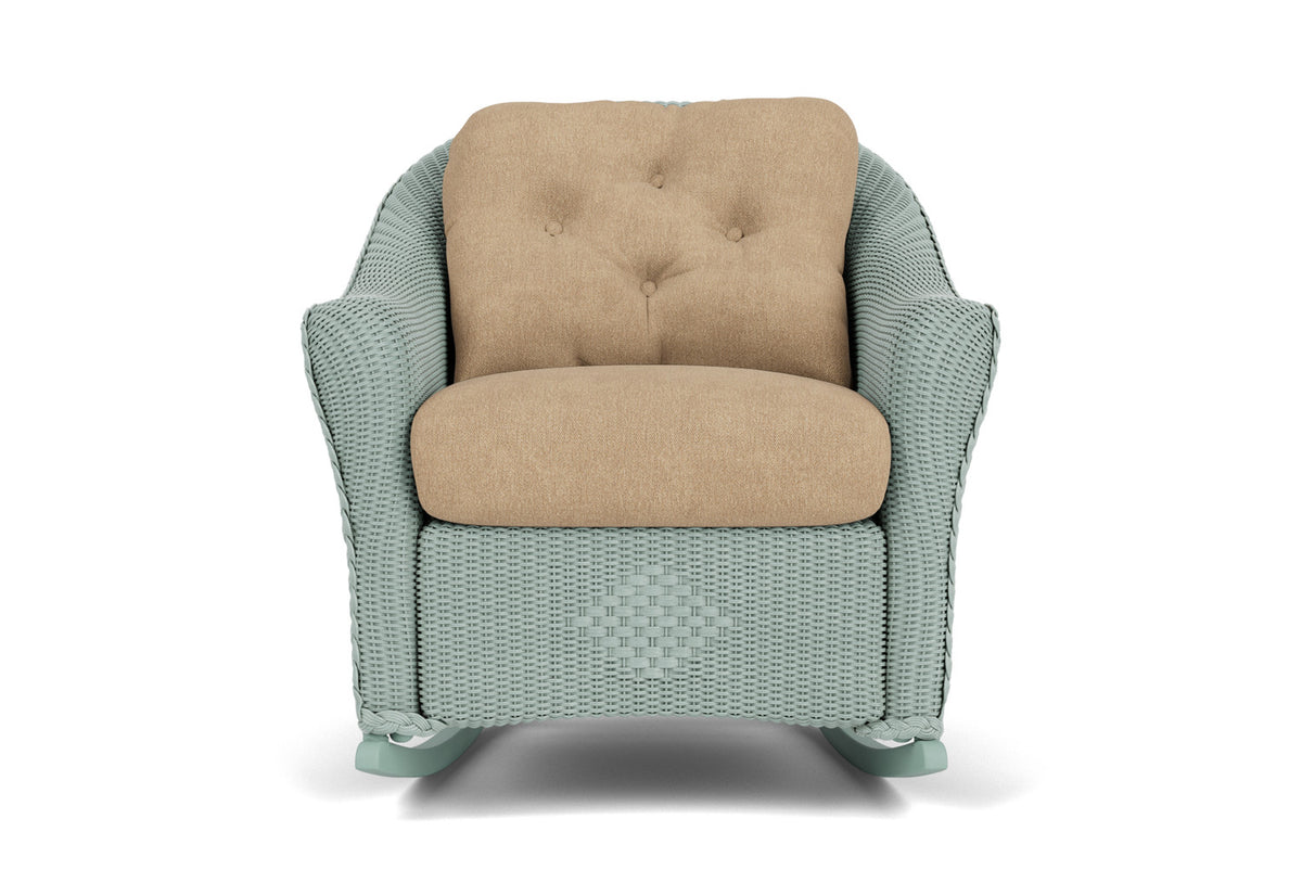 Lloyd Flanders Reflections Lounge Rocker in Sea Glass with Hayden Sand fabric