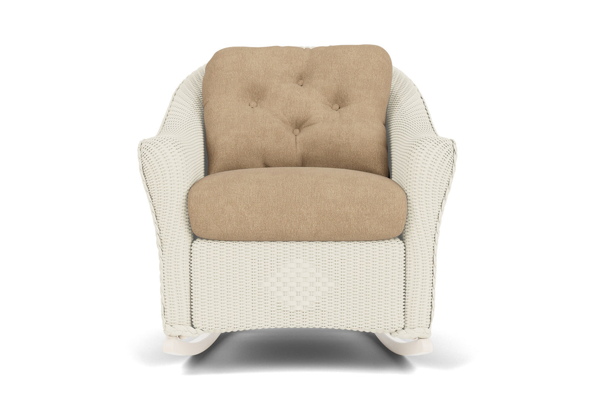 Lloyd Flanders Reflections Lounge Rocker in Ivory with Hayden Sand fabric