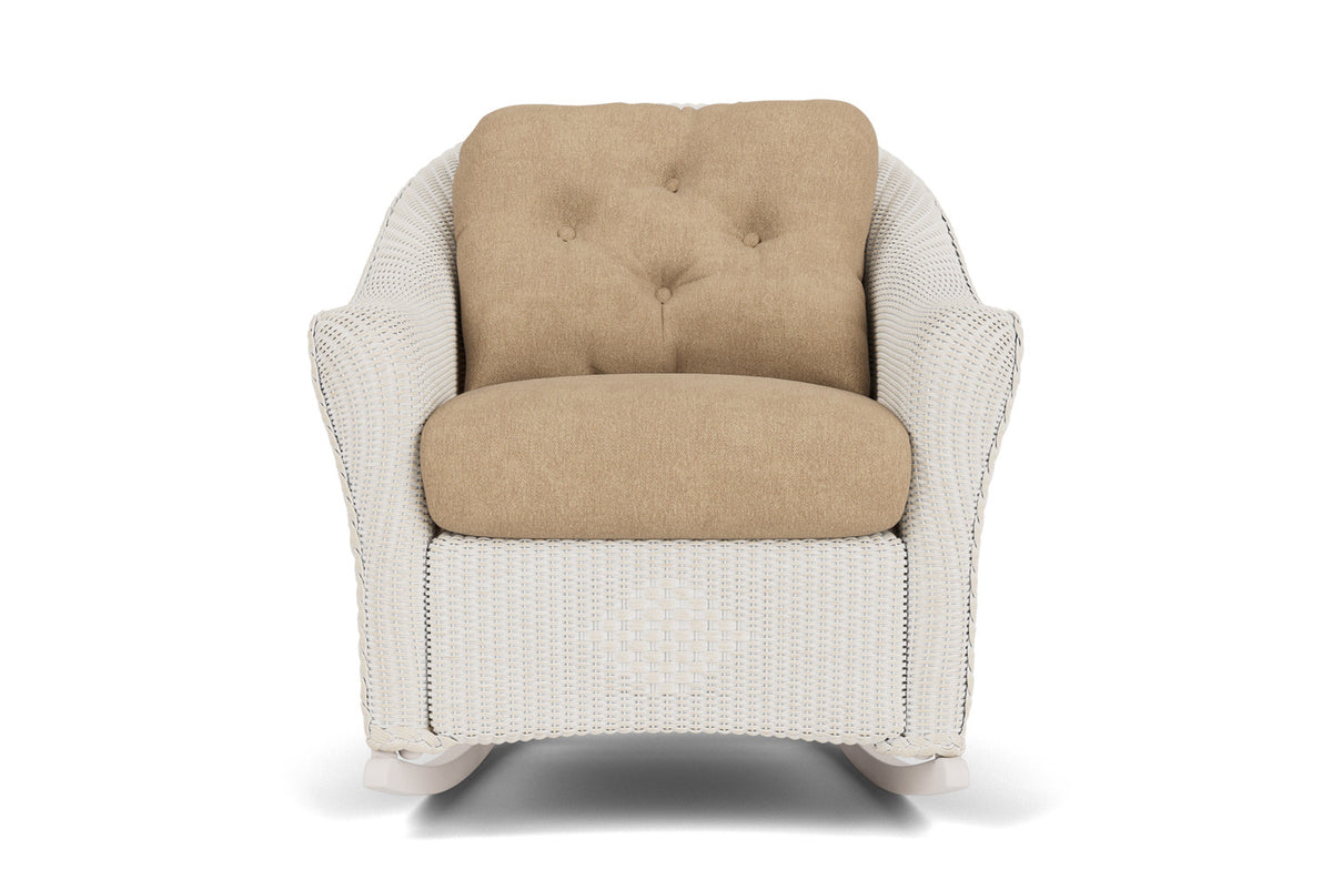 Lloyd Flanders Reflections Lounge Rocker in Antique White with Hayden Sand fabric