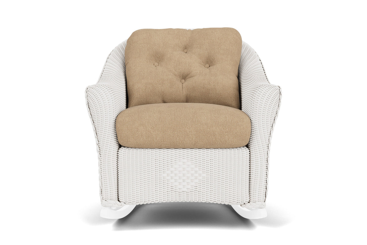 Lloyd Flanders Reflections Lounge Rocker in White with Hayden Sand fabric
