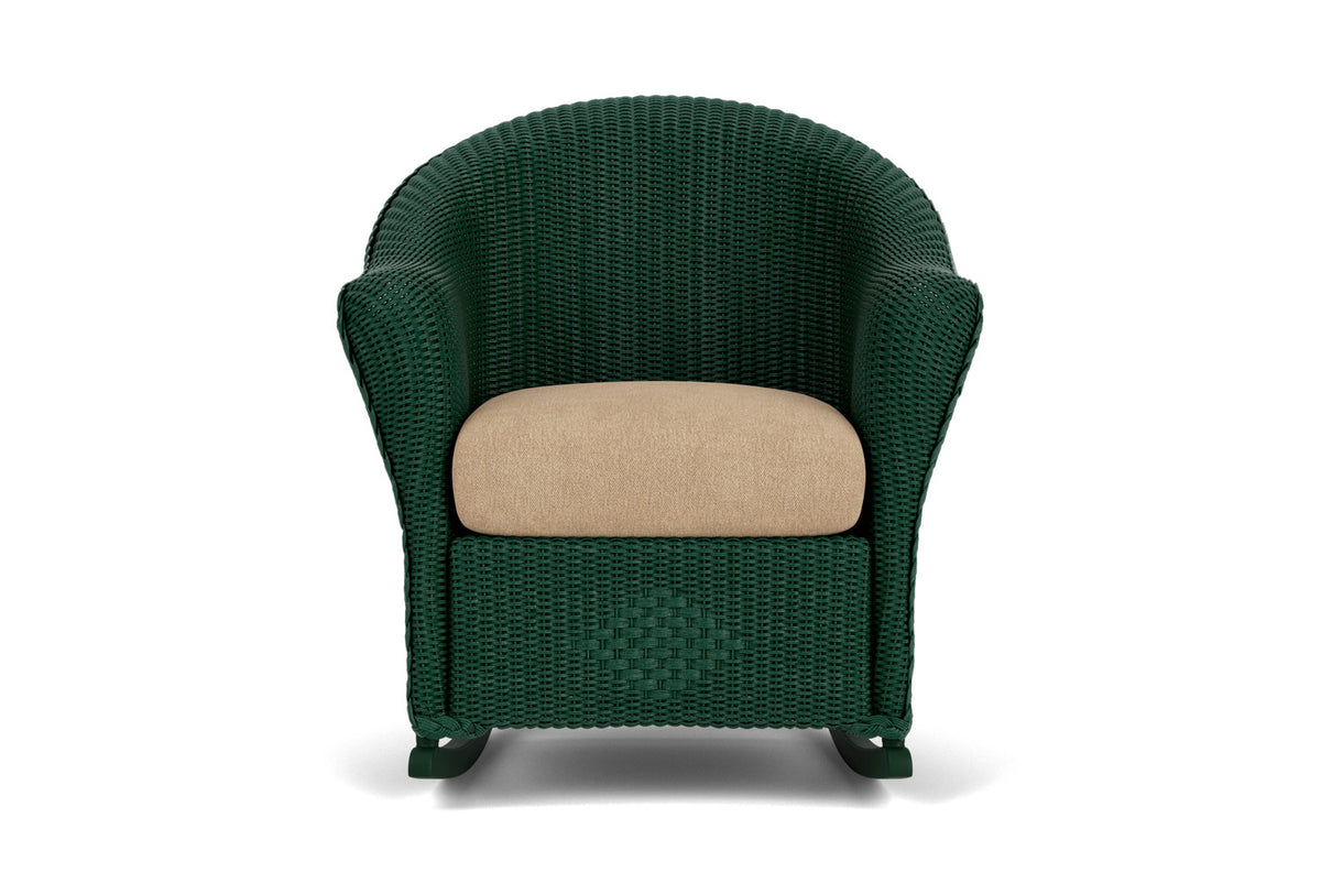 Lloyd Flanders Reflections Porch Rocker in Woodland with Hayden Sand fabric