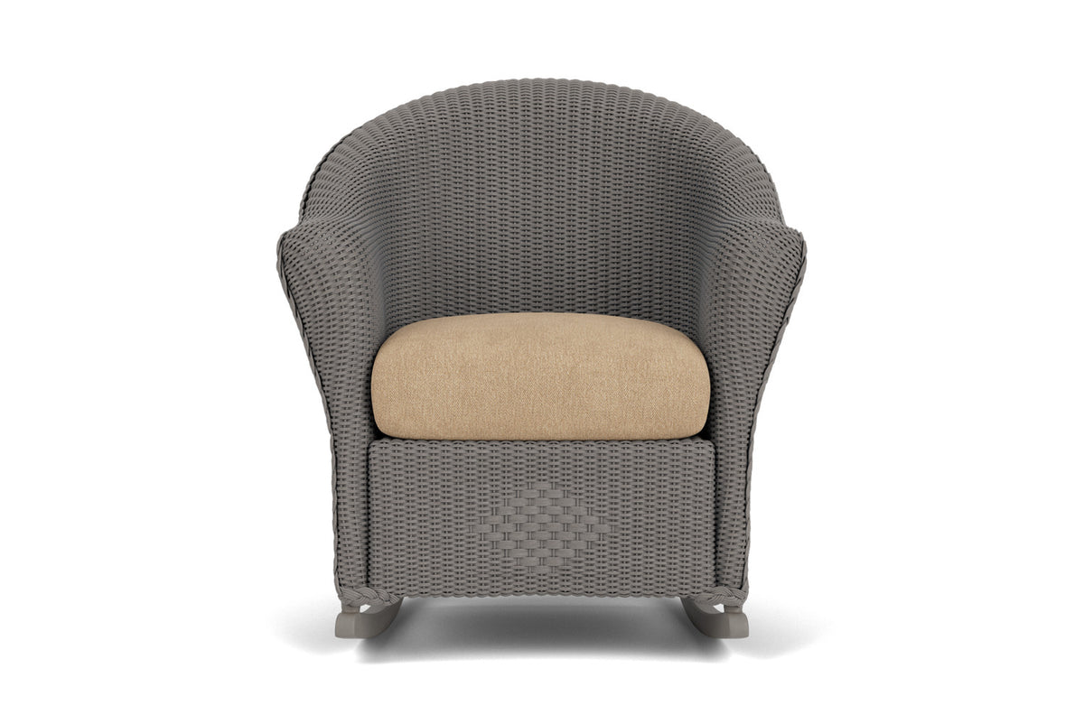 Lloyd Flanders Reflections Porch Rocker in Pewter with Hayden Sand fabric