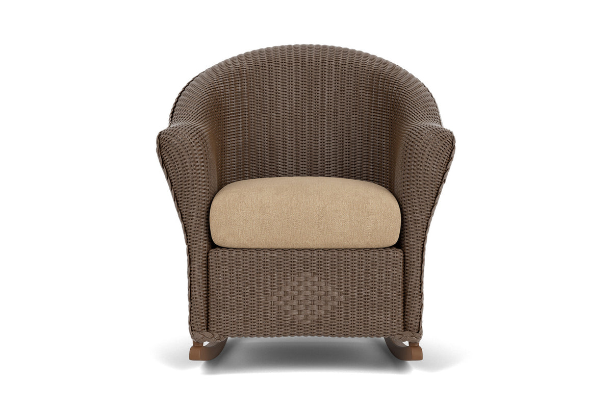 Lloyd Flanders Reflections Porch Rocker in Bark with Hayden Sand fabric