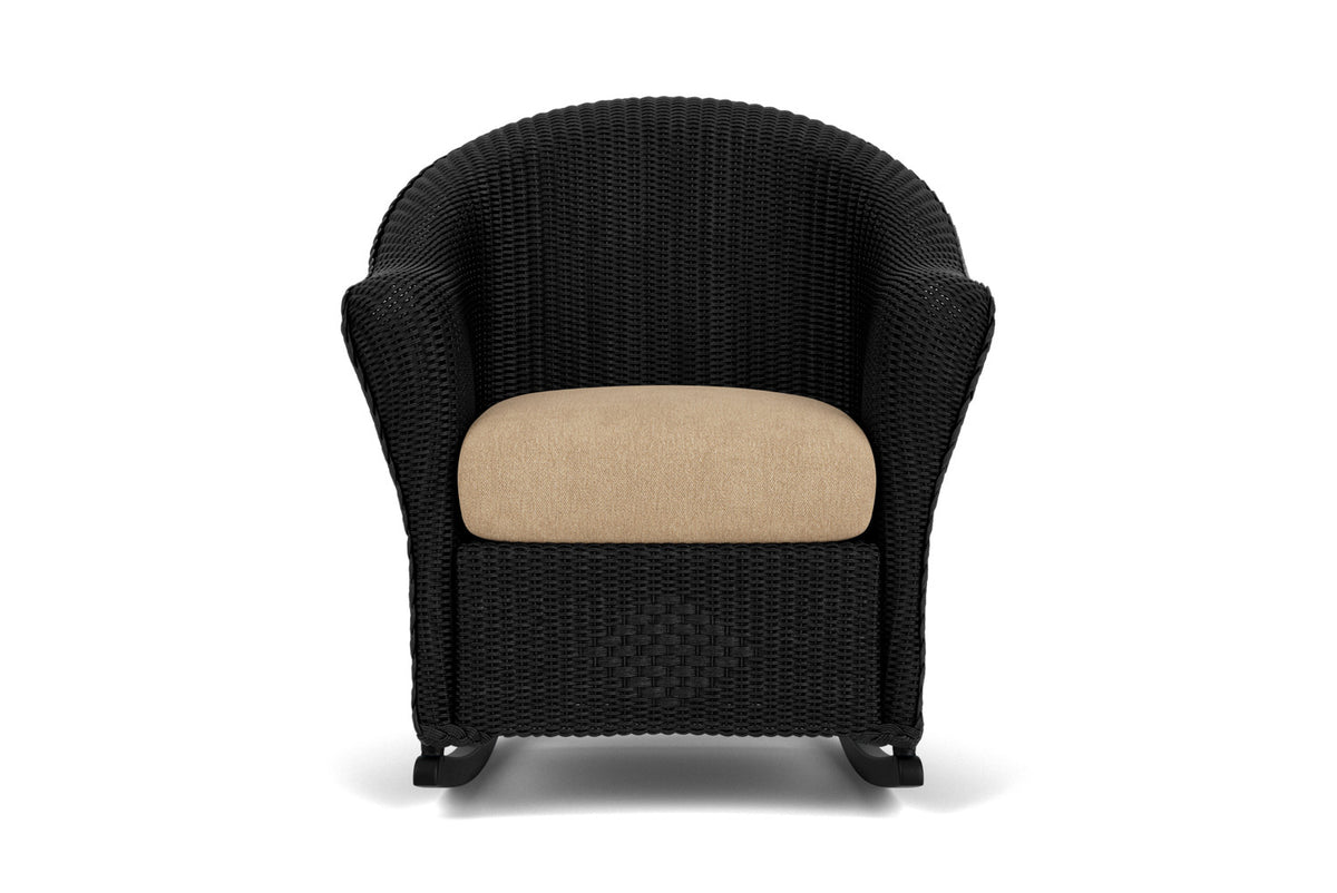 Lloyd Flanders Reflections Porch Rocker in Ebony with Hayden Sand fabric