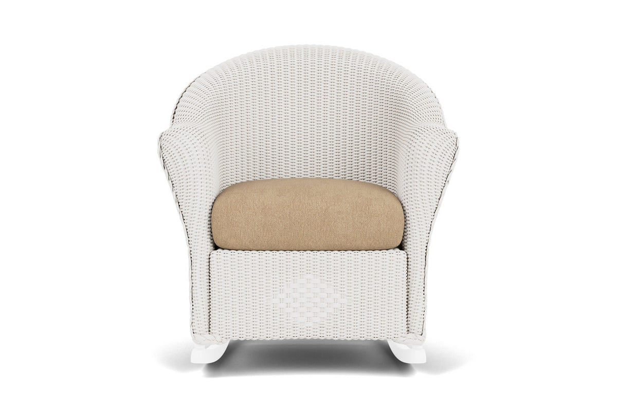 Lloyd Flanders Reflections Porch Rocker in White with Hayden Sand fabric
