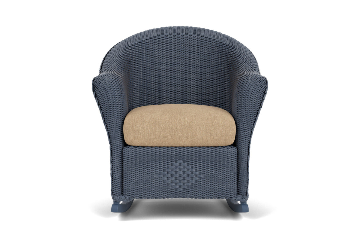 Lloyd Flanders Reflections Porch Rocker in Denim Blue with Hayden Sand fabric