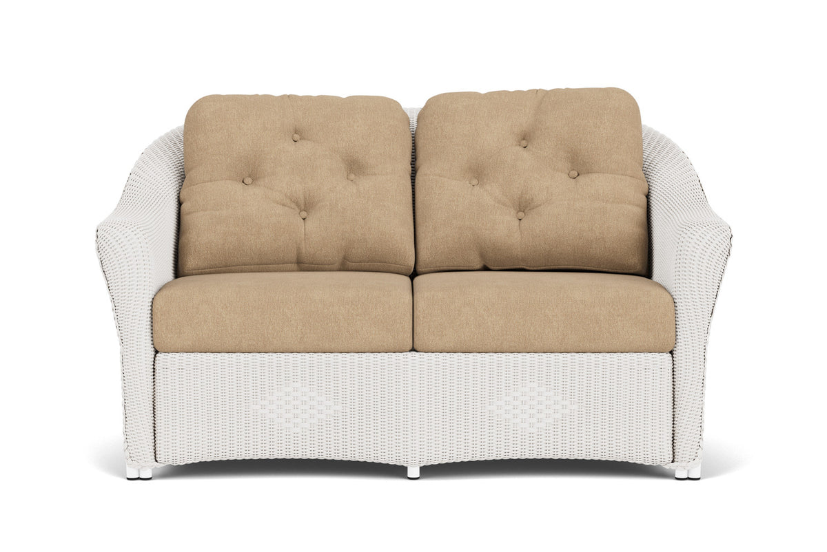Lloyd Flanders Reflections Conversation Set in White with Hayden Sand fabric