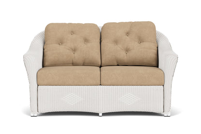 Lloyd Flanders Reflections Loveseat in White with Hayden Sand fabric