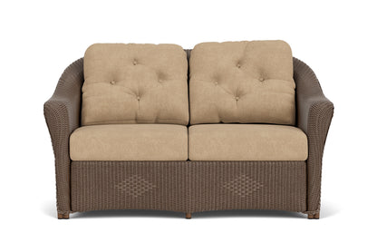 Lloyd Flanders Reflections Loveseat in Bark with Hayden Sand fabric
