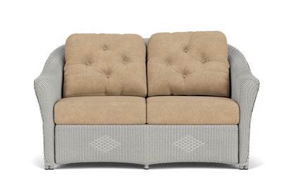 Lloyd Flanders Reflections Conversation Set in Platinum with Hayden Sand fabric
