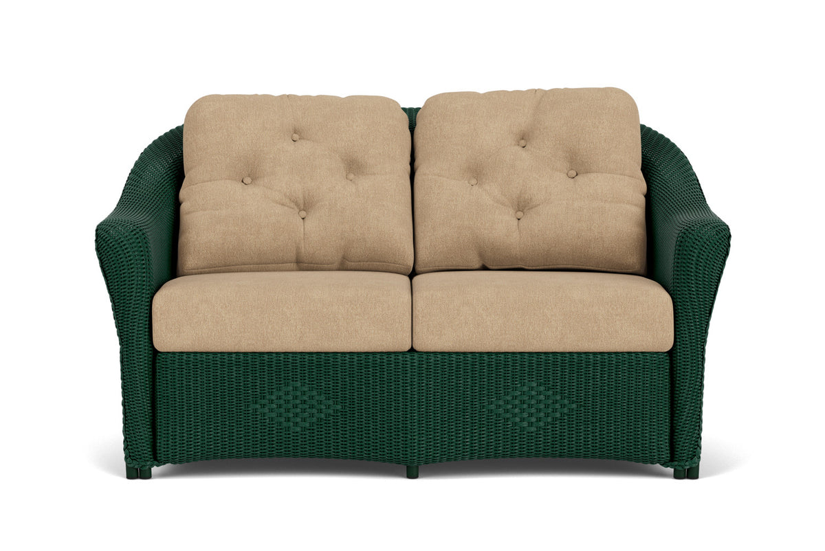 Lloyd Flanders Reflections Loveseat in Woodland with Hayden Sand fabric