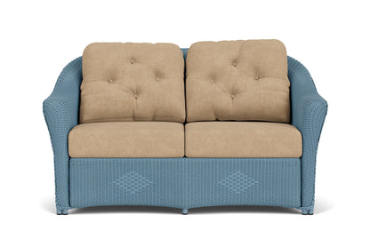Lloyd Flanders Reflections Conversation Set in Stillwater with Hayden Sand fabric