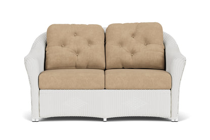 Lloyd Flanders Reflections Loveseat in Matte White with Hayden Sand fabric