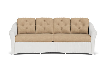Lloyd Flanders Reflections Crescent Sofa in Matte White with Hayden Sand fabric