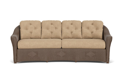 Lloyd Flanders Reflections Crescent Sofa in Bark with Hayden Sand fabric