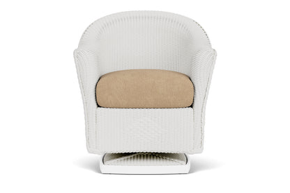 Lloyd Flanders Reflections Swivel Rocker Dining Armchair in Matte White with Hayden Sand fabric