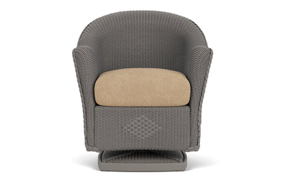 Lloyd Flanders Reflections Swivel Rocker Dining Armchair in Pewter with Hayden Sand fabric