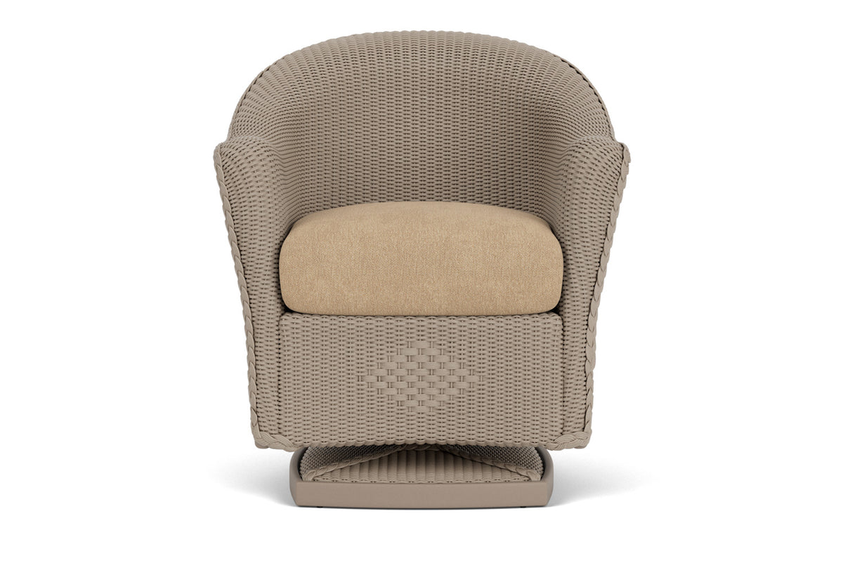 Lloyd Flanders Reflections Swivel Rocker Dining Armchair in French Beige with Hayden Sand fabric
