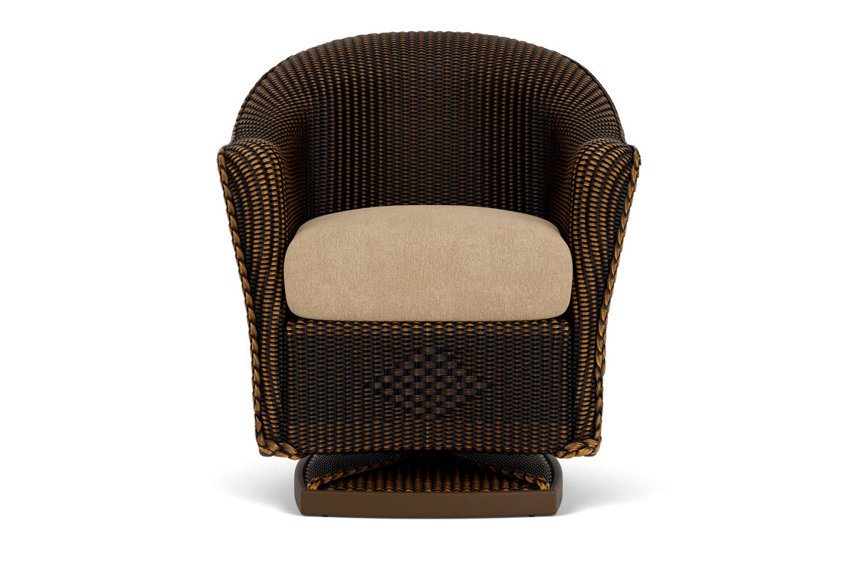 Lloyd Flanders Reflections Swivel Rocker Dining Armchair in Mink with Hayden Sand fabric