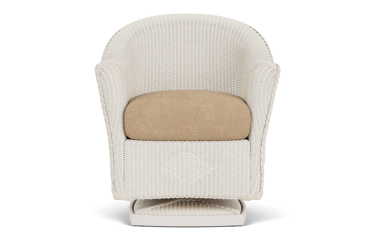 Lloyd Flanders Reflections Swivel Rocker Dining Armchair in Antique White with Hayden Sand fabric