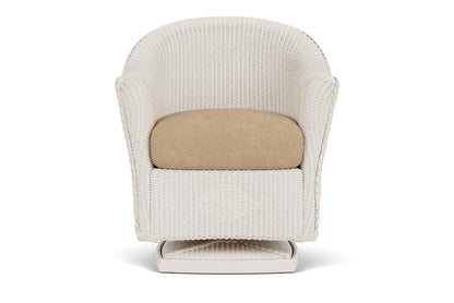 Lloyd Flanders Reflections Swivel Rocker Dining Armchair in Antique White with Hayden Sand fabric
