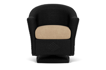 Lloyd Flanders Reflections Swivel Rocker Dining Armchair in Ebony with Hayden Sand fabric