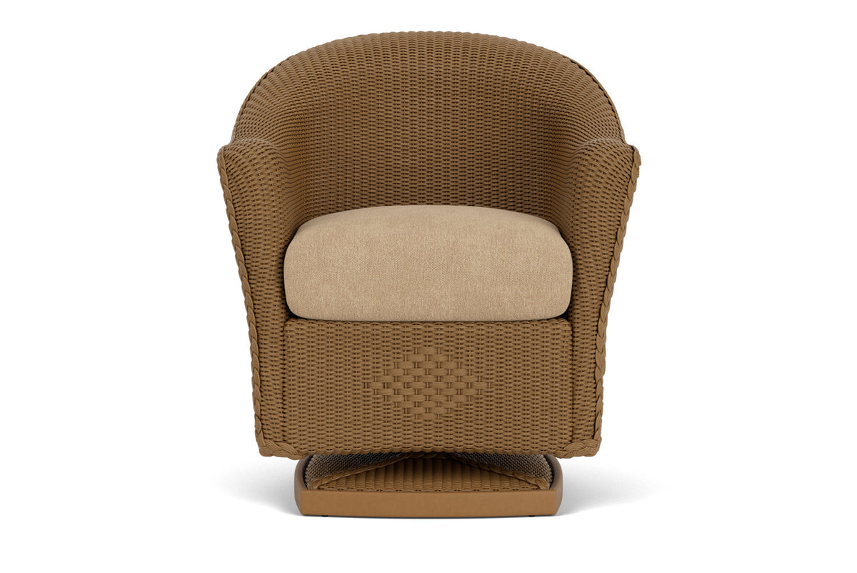 Lloyd Flanders Reflections Swivel Rocker Dining Armchair in Hickory with Hayden Sand fabric